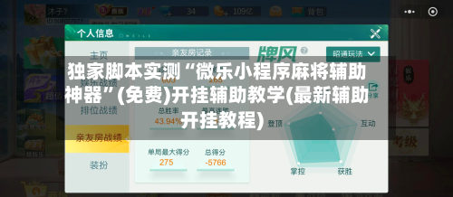 独家脚本实测“微乐小程序麻将辅助神器”(免费)开挂辅助教学(最新辅助开挂教程)-第2张图片