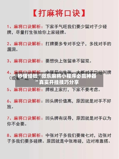 秒懂经验“微乐麻将小程序必赢神器”真实开挂技巧分享-第2张图片