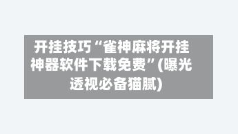 开挂技巧“雀神麻将开挂神器软件下载免费”(曝光透视必备猫腻)