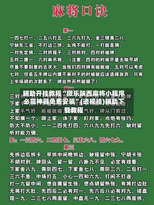 辅助开挂教程“微乐陕西麻将小程序必赢神器免费安装	”(透视挂)辅助下载教程-第2张图片