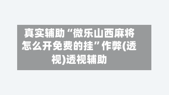 真实辅助“微乐山西麻将怎么开免费的挂	”作弊(透视)透视辅助-第3张图片