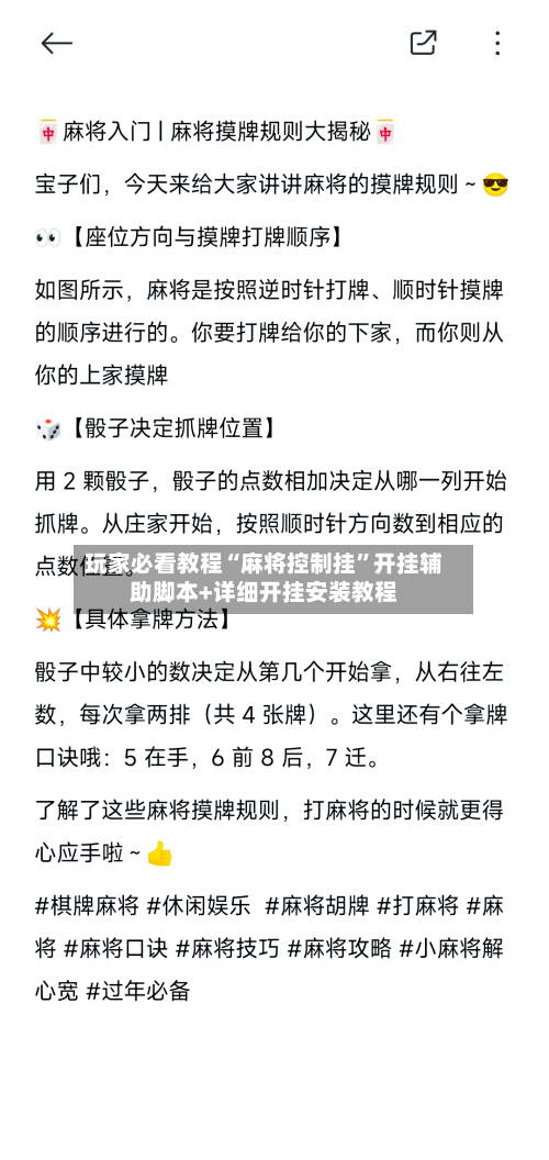 玩家必看教程“麻将控制挂”开挂辅助脚本+详细开挂安装教程-第1张图片