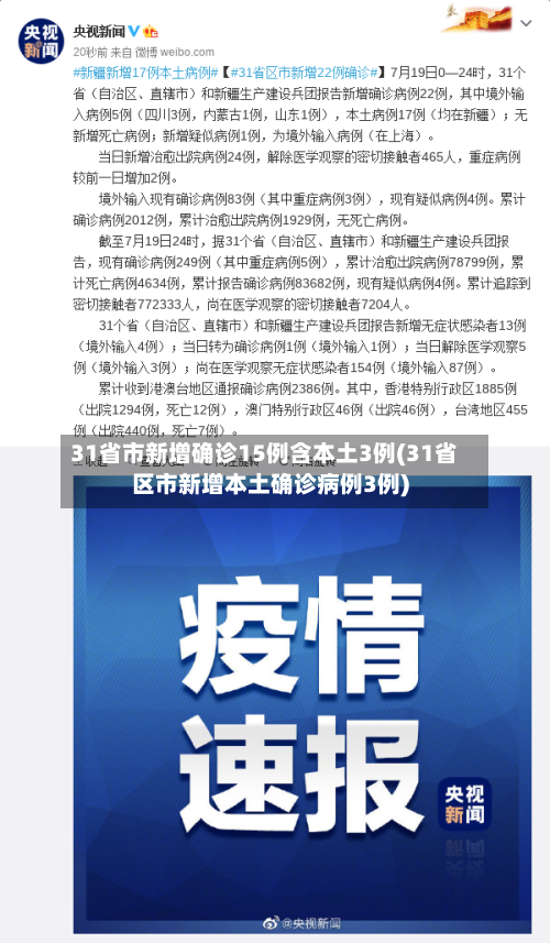 31省市新增确诊15例含本土3例(31省区市新增本土确诊病例3例)