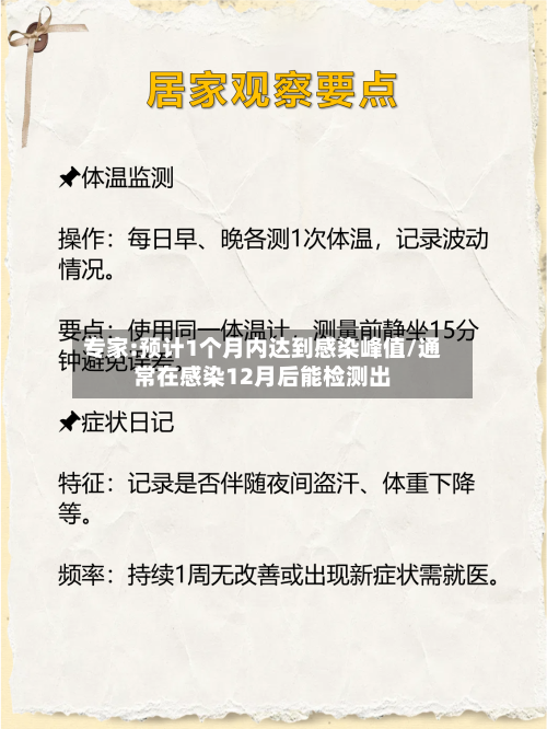 专家:预计1个月内达到感染峰值/通常在感染12月后能检测出