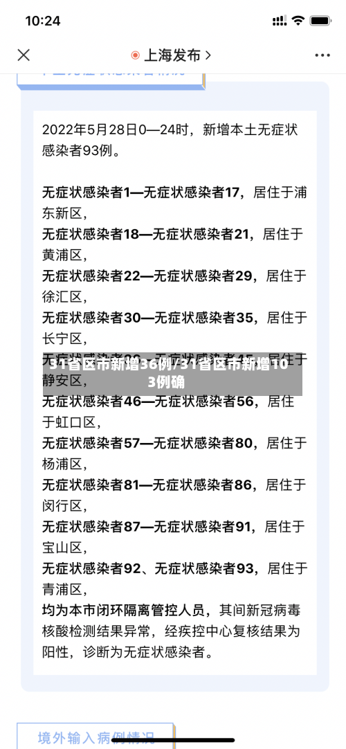 31省区市新增36例/31省区市新增103例确