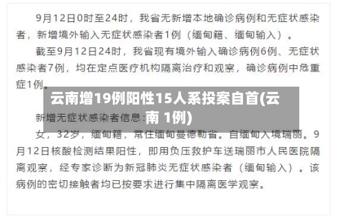 云南增19例阳性15人系投案自首(云南 1例)